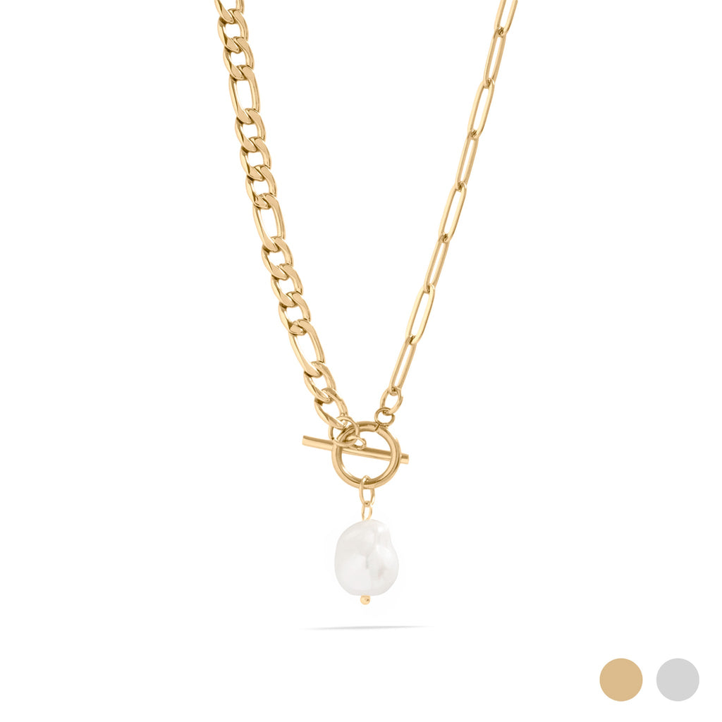 Gold pearl carabiner necklace