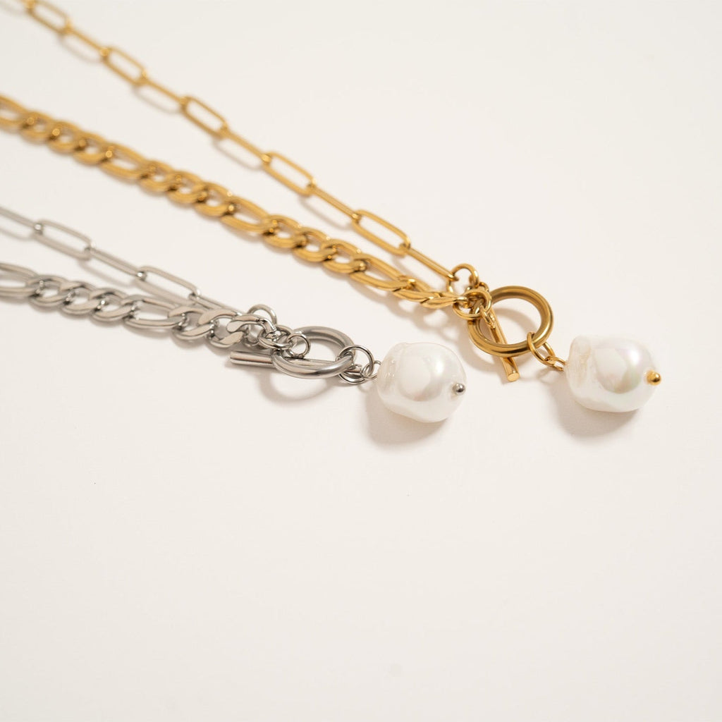 Gold and silver pearl carabiner necklaces
