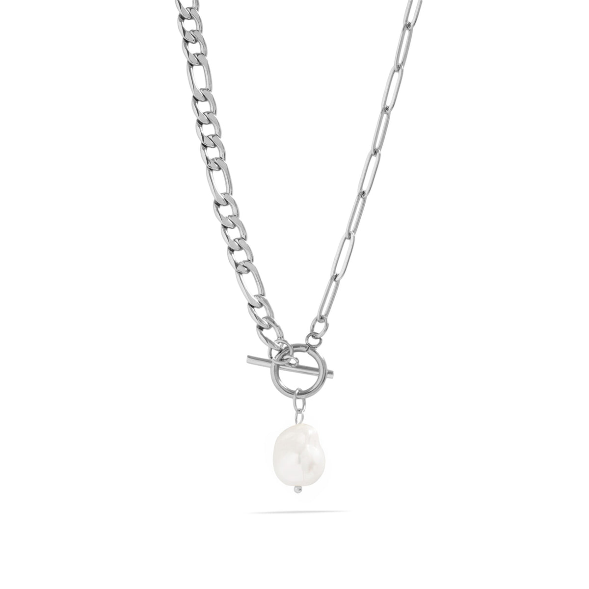 Silver pearl carabiner necklace