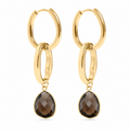Chestnut Street Smoky Quartz Earrings in gold, hoop earrings with smoky brown crystal accents, from Garden District Jewelry.