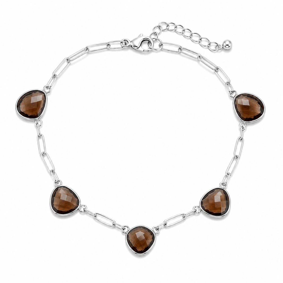 Chestnut Street Smoky Quartz Bracelet in silver, a paperclip chain bracelet with smoky brown crystal accents, from Garden District Jewelry.