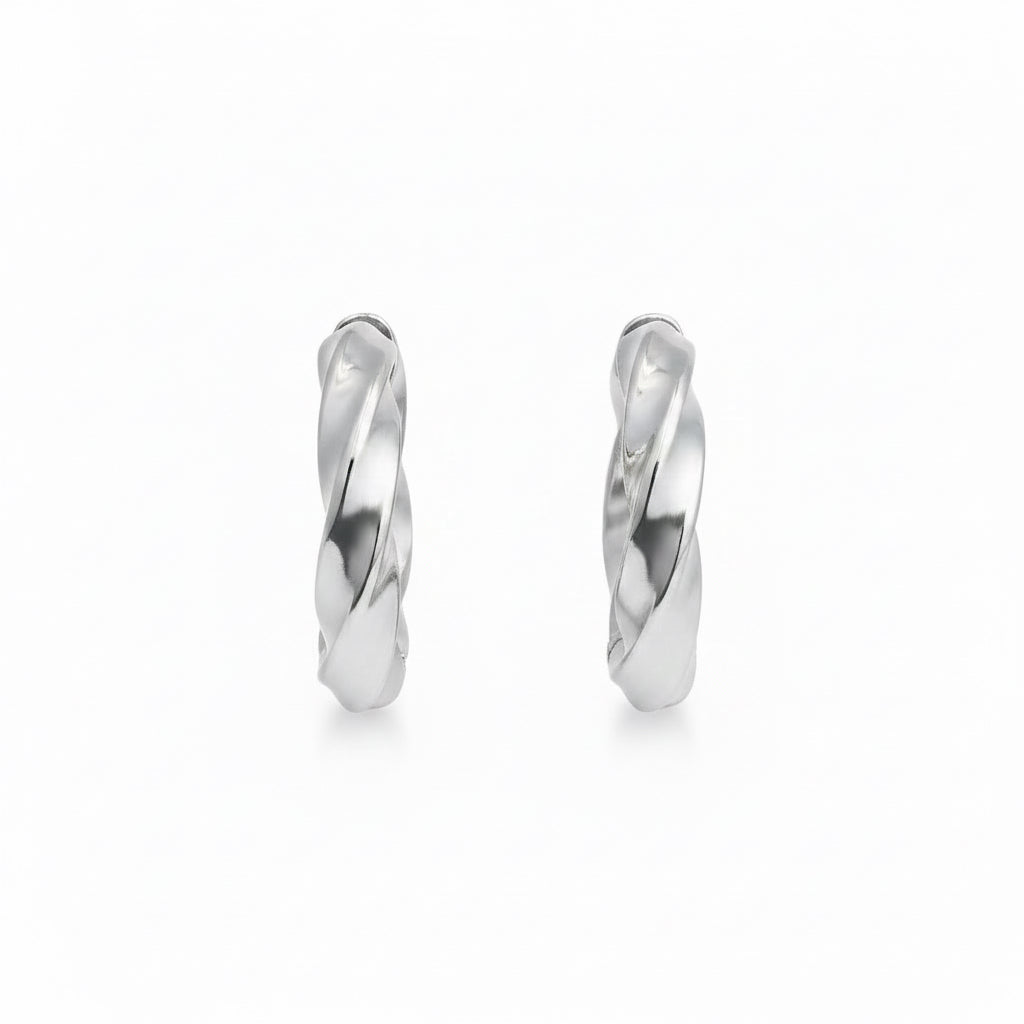 Coliseum Twist Huggie Hoop Earrings in silver, twisted texture hoop earrings from Garden District Jewelry