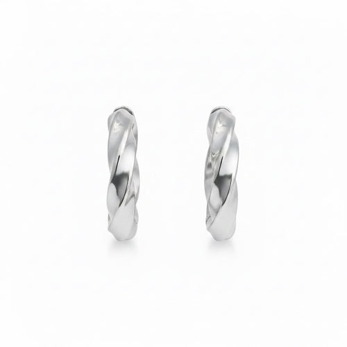 Coliseum Twist Huggie Hoop Earrings in silver, twisted texture hoop earrings from Garden District Jewelry