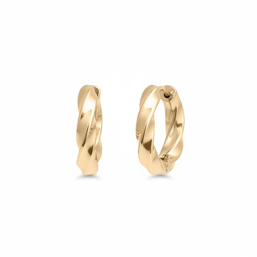 Coliseum Twist Huggie Hoop Earrings in gold, twisted texture hoop earrings from Garden District Jewelry