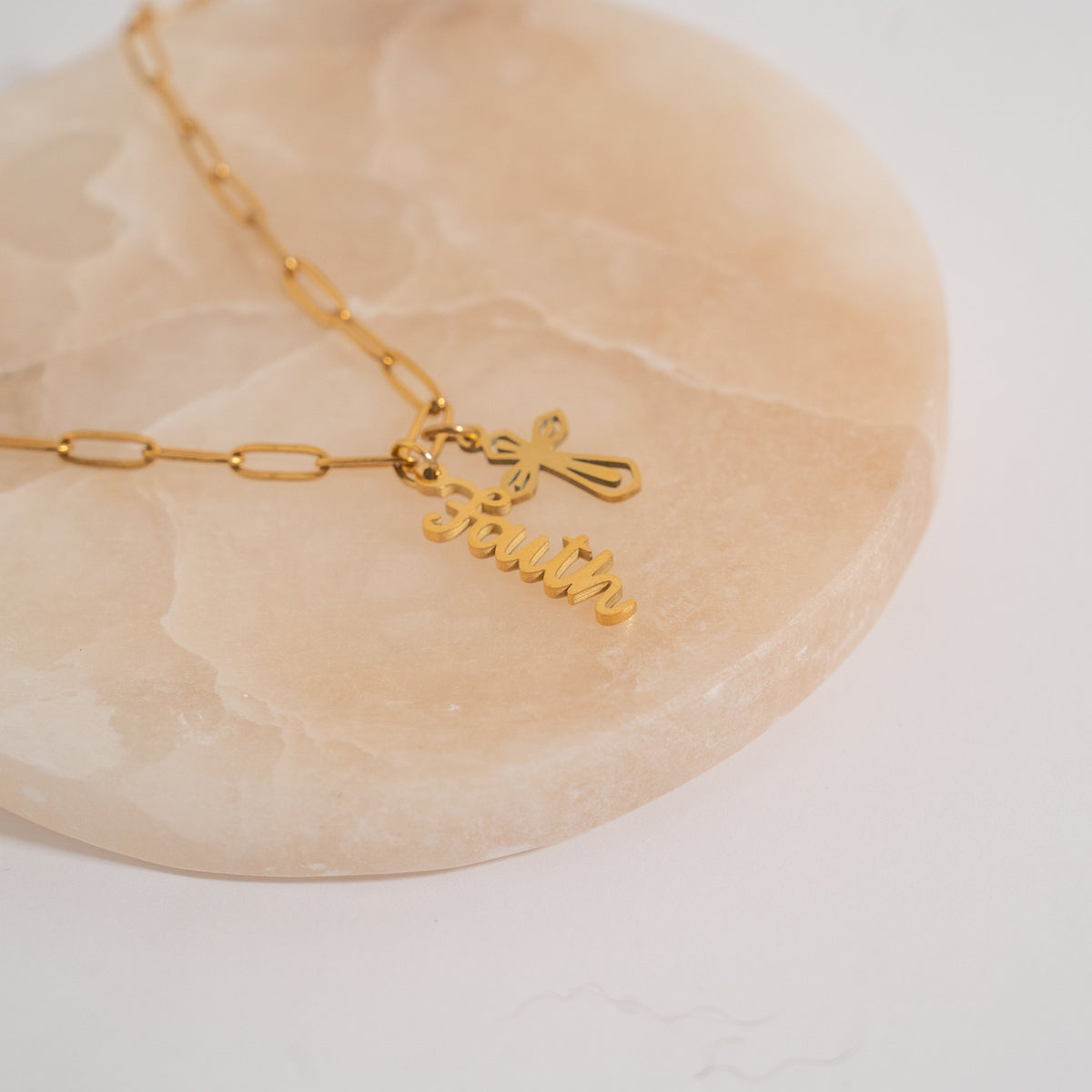 Faith Charm on paperclip necklace