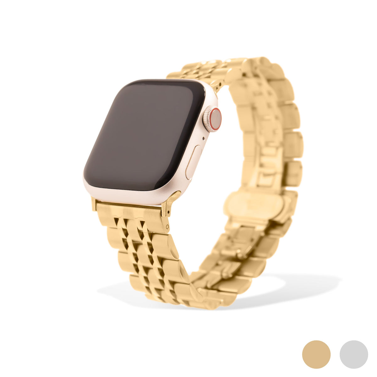 Slim Garden Link Apple Watchband in gold, five-link jubilee-style smartwatch band