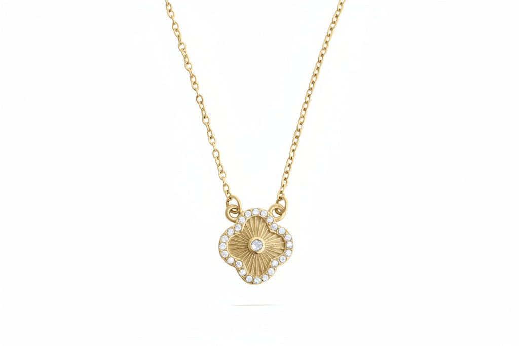 Floral Stone Pendant Necklace - gold