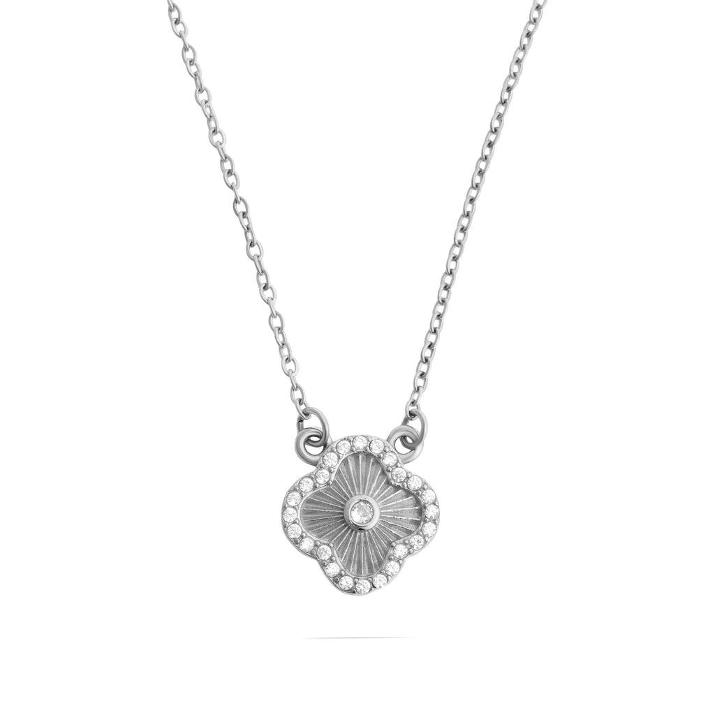 Floral Stone Pendant Necklace - silver