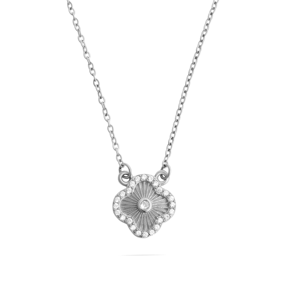 Floral Stone Pendant Necklace - silver