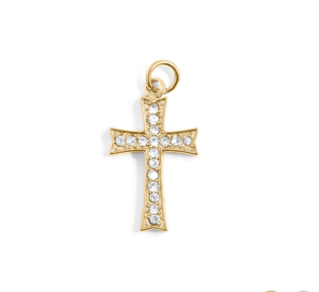 Stone Cross Charm, a cross-shaped charm with stone accents for the Magazine Street Paperclip Chain, from Garden District Jewelry, product photo 1 of 2.
