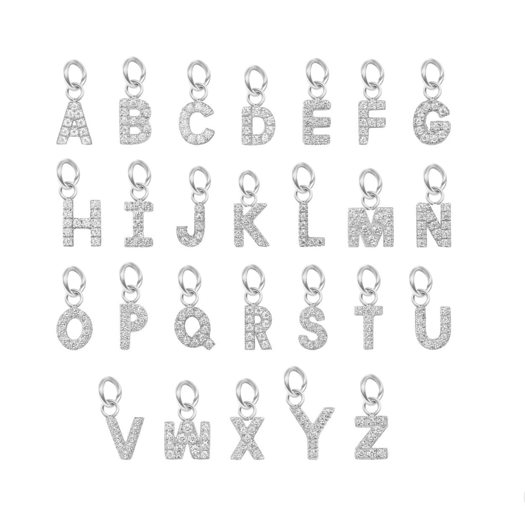 Pavé CZ initial letter charm shown for scale