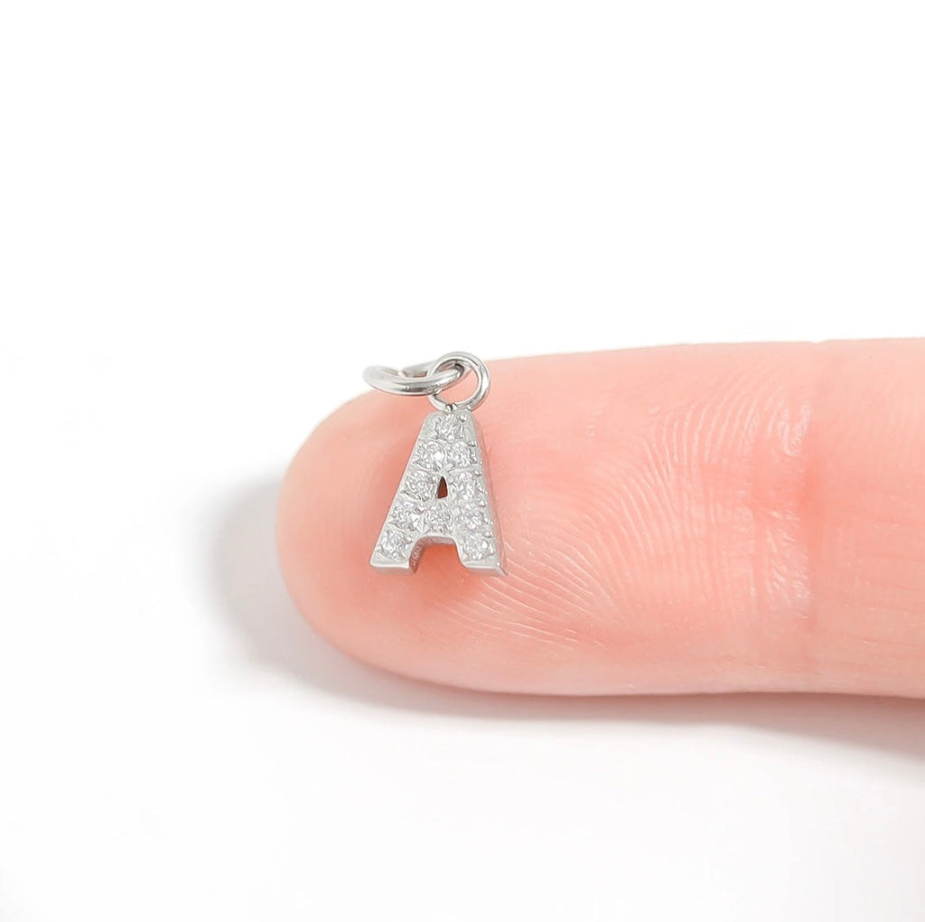 Pavé CZ initial letter charm close up