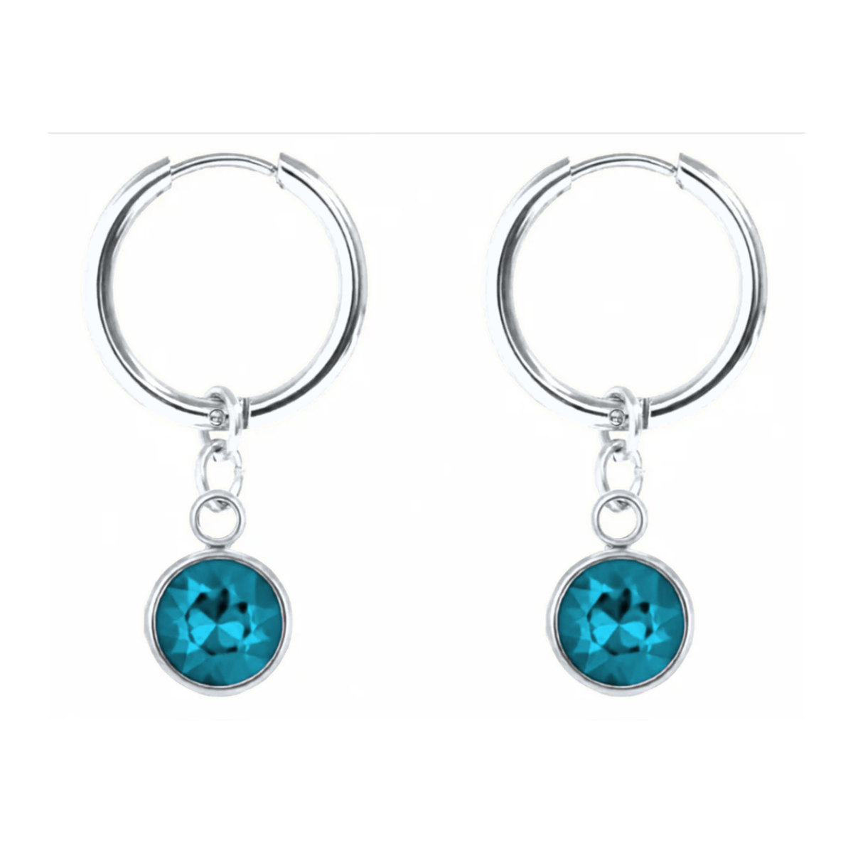 Elise Drop Crystal Earrings in Commander's Blue with silver hoop, from Garden District Jewelry's game day collection