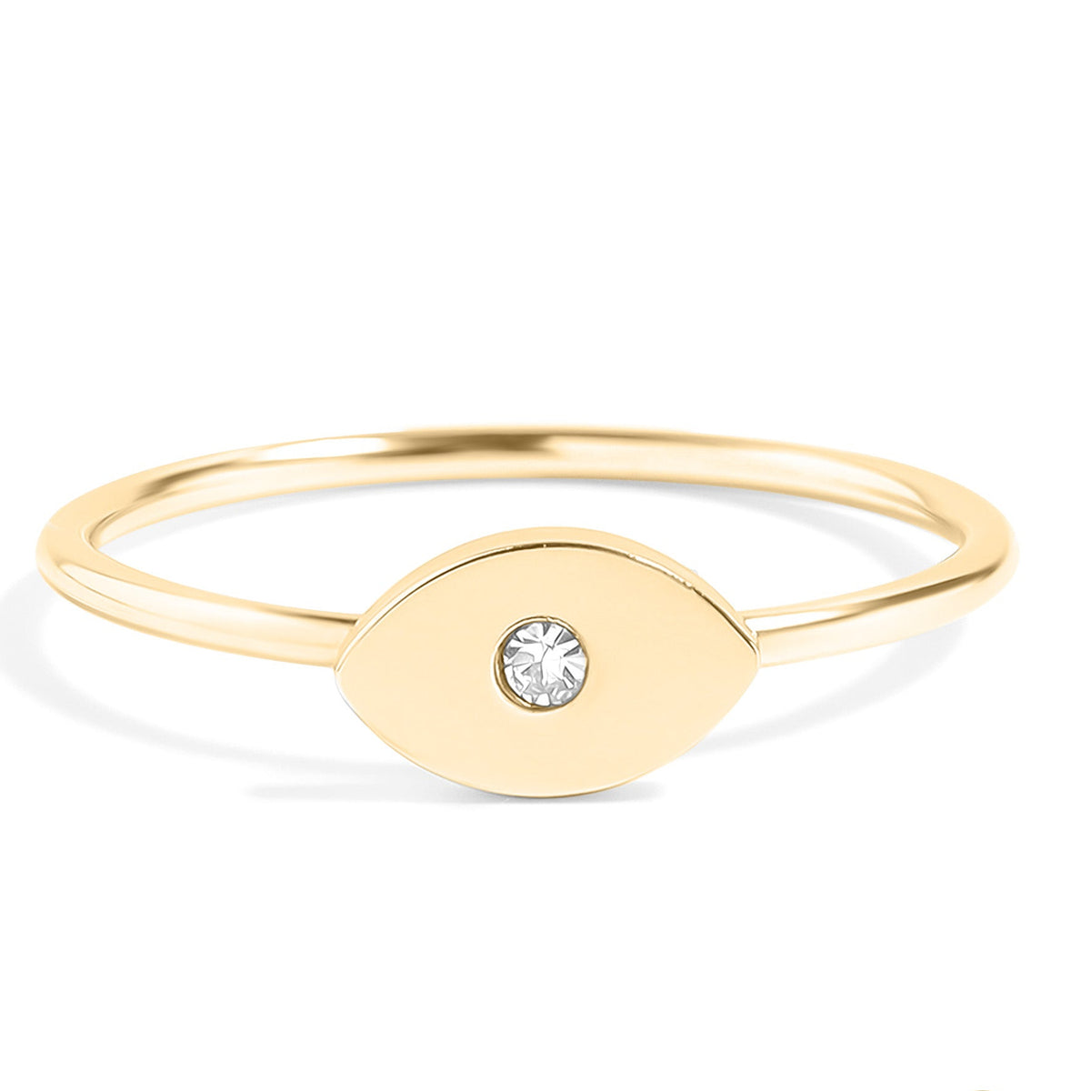 Gold ring with a diamond on a white background