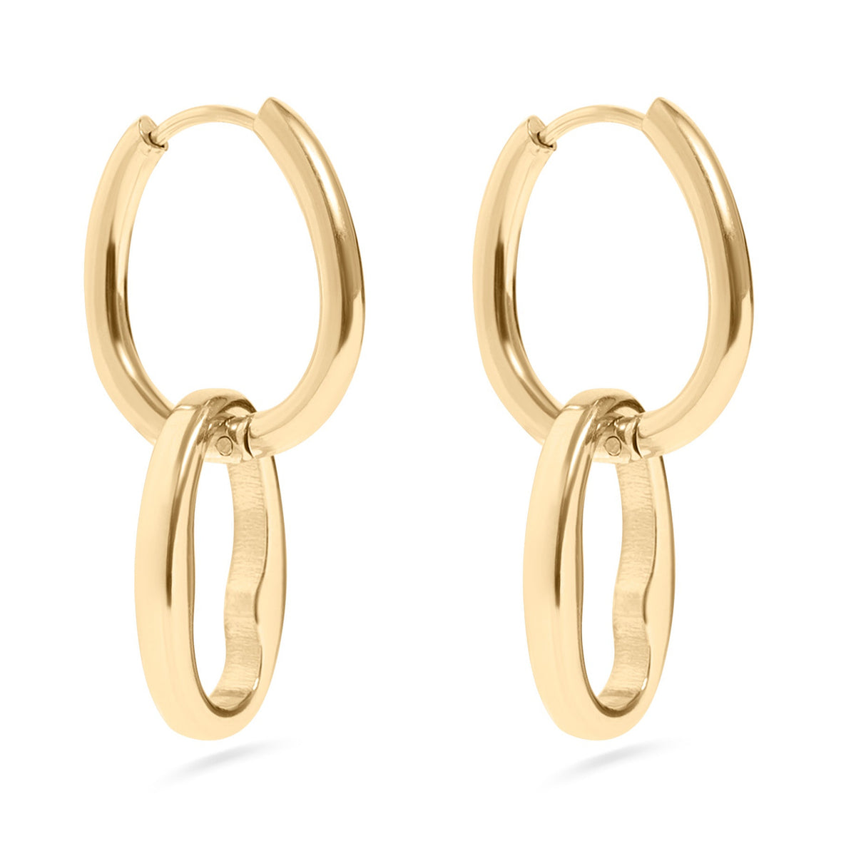 Gold hoop earrings on a white background