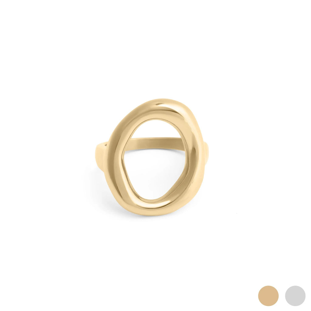 Gold ring with a unique design on a white background