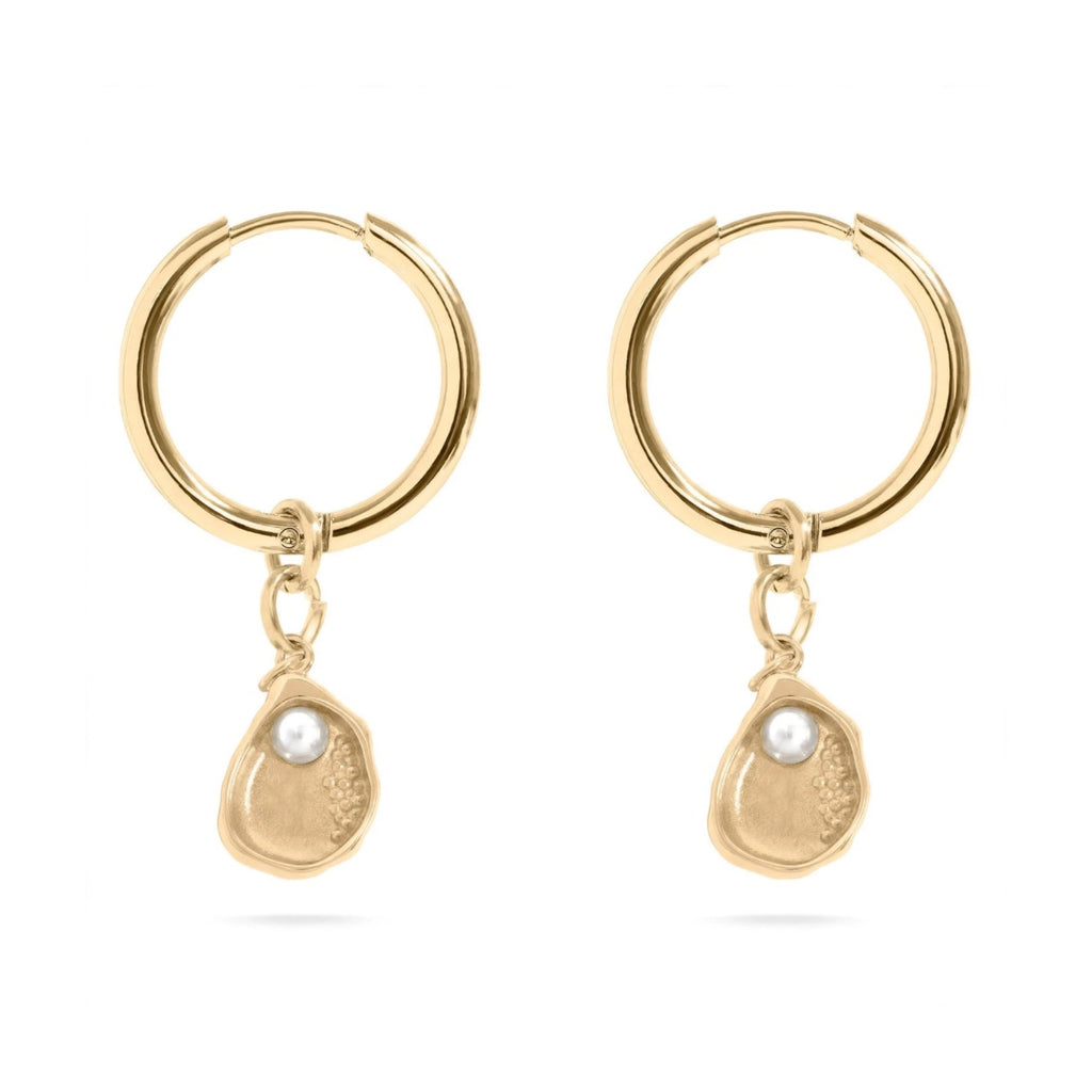 The Pontchartrain Oyster Shell Pearl Earrings, from Garden District Jewelry, product photo 1 of 2.