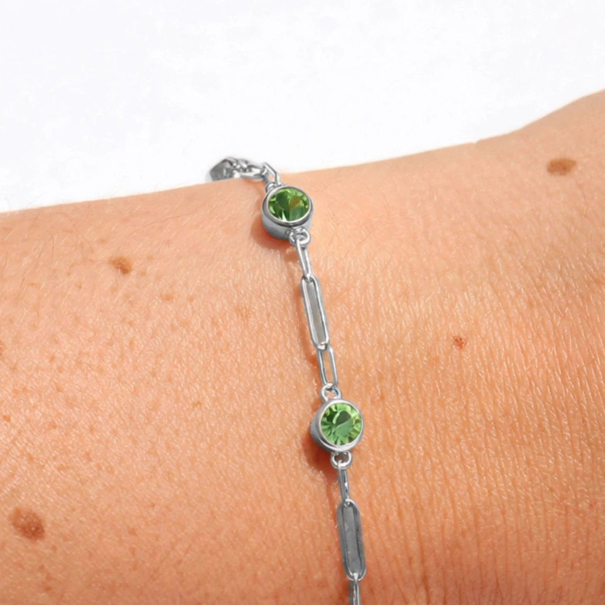 Chestnut Street Julep Crystal Bracelet, additional product photo showing the green crystal accents.