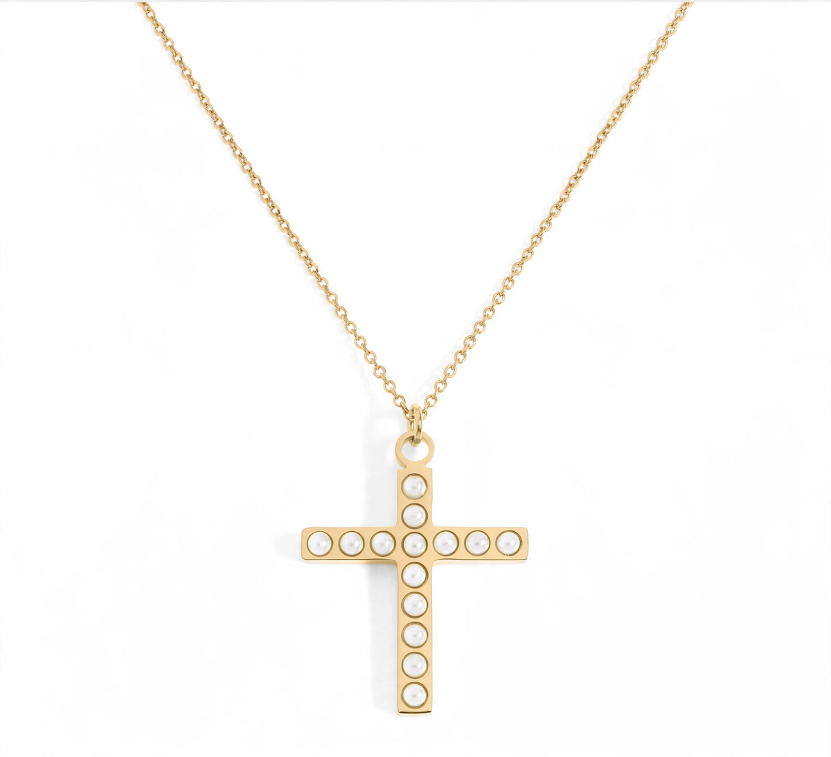 Cathedral Pearl Cross Necklace, additional product photo.