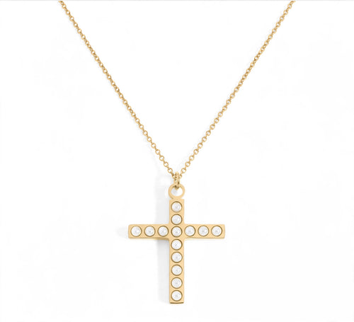 Cathedral Pearl Cross Necklace, additional product photo.