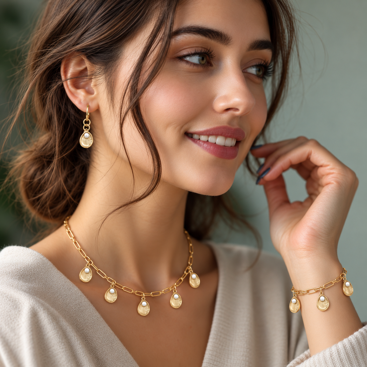 The Pontchartrain Oyster Shell Pearl Earrings, from Garden District Jewelry, product photo 3 of 3.
