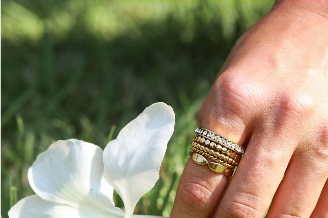 The Everly Infinity Stack Ring, faceted crystal stacking ring from Garden District Jewelry, product photo 4 of 18.