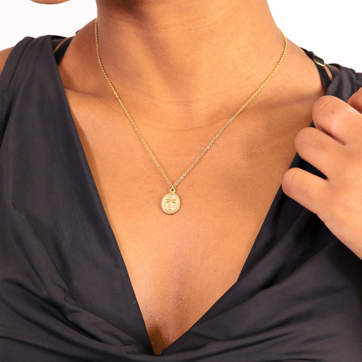 Textured Medallion Cross Charm lifestyle alternate view