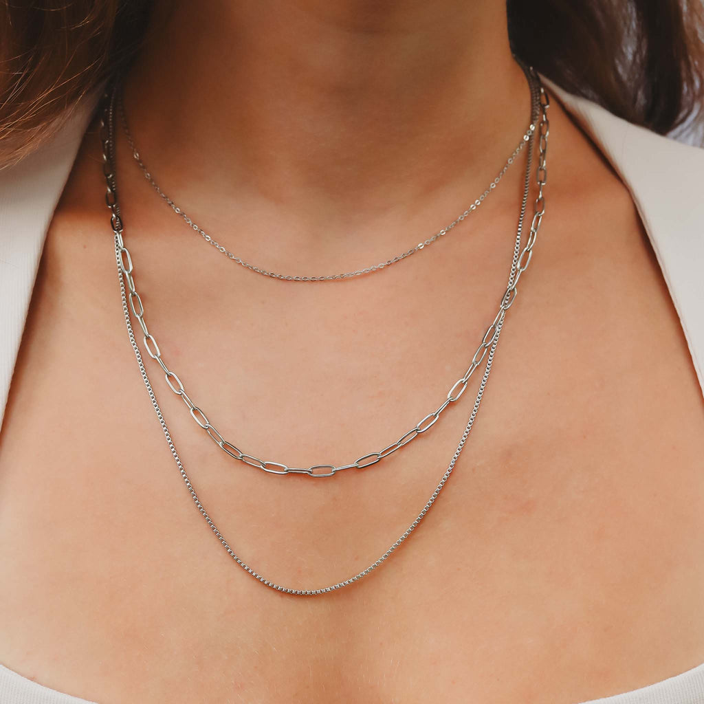 Layered Loop, Paperclip & Box Chain Necklace detail