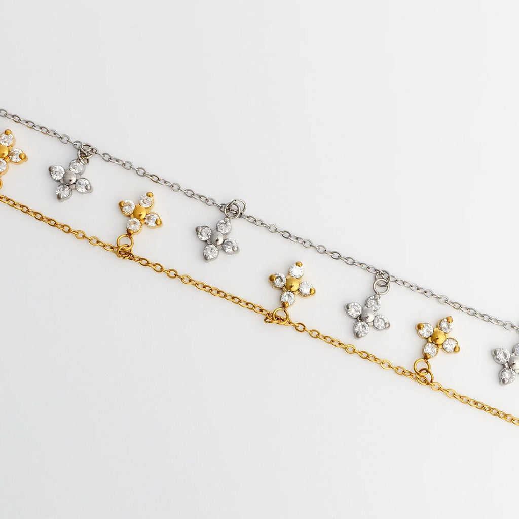Gold and silver CZ dangle floral necklaces