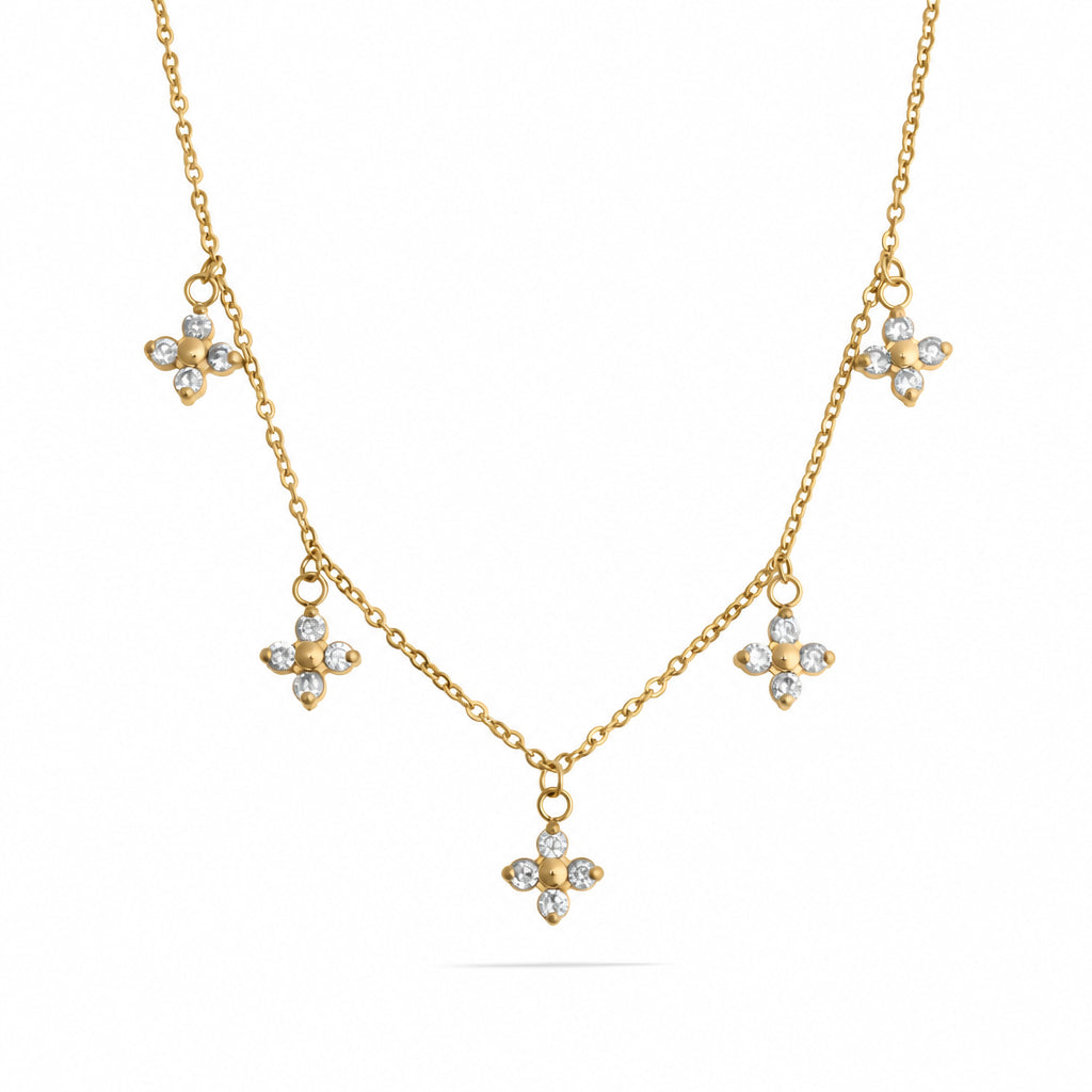Gold CZ dangle floral necklace