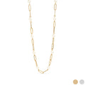 Gold chain necklace with pearls on a white background