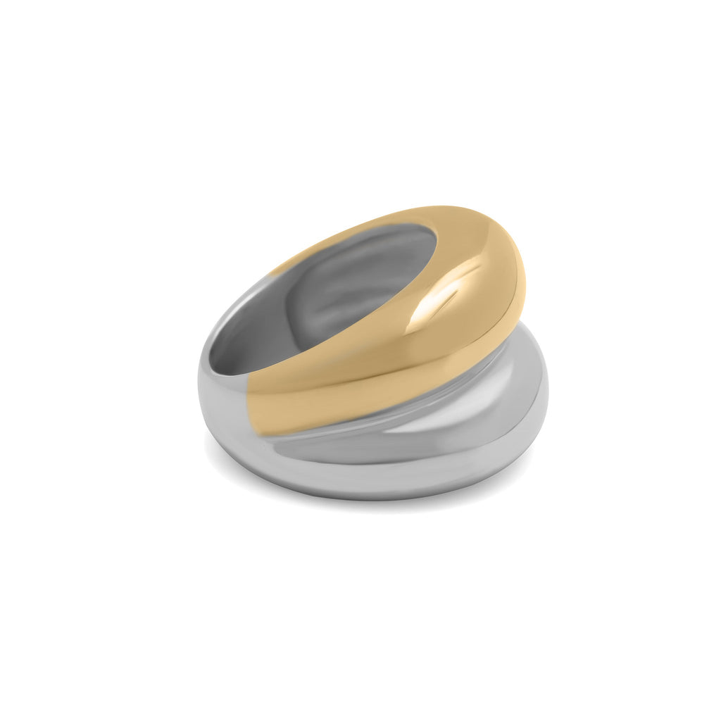 Mixed metal side by side ring, angled view