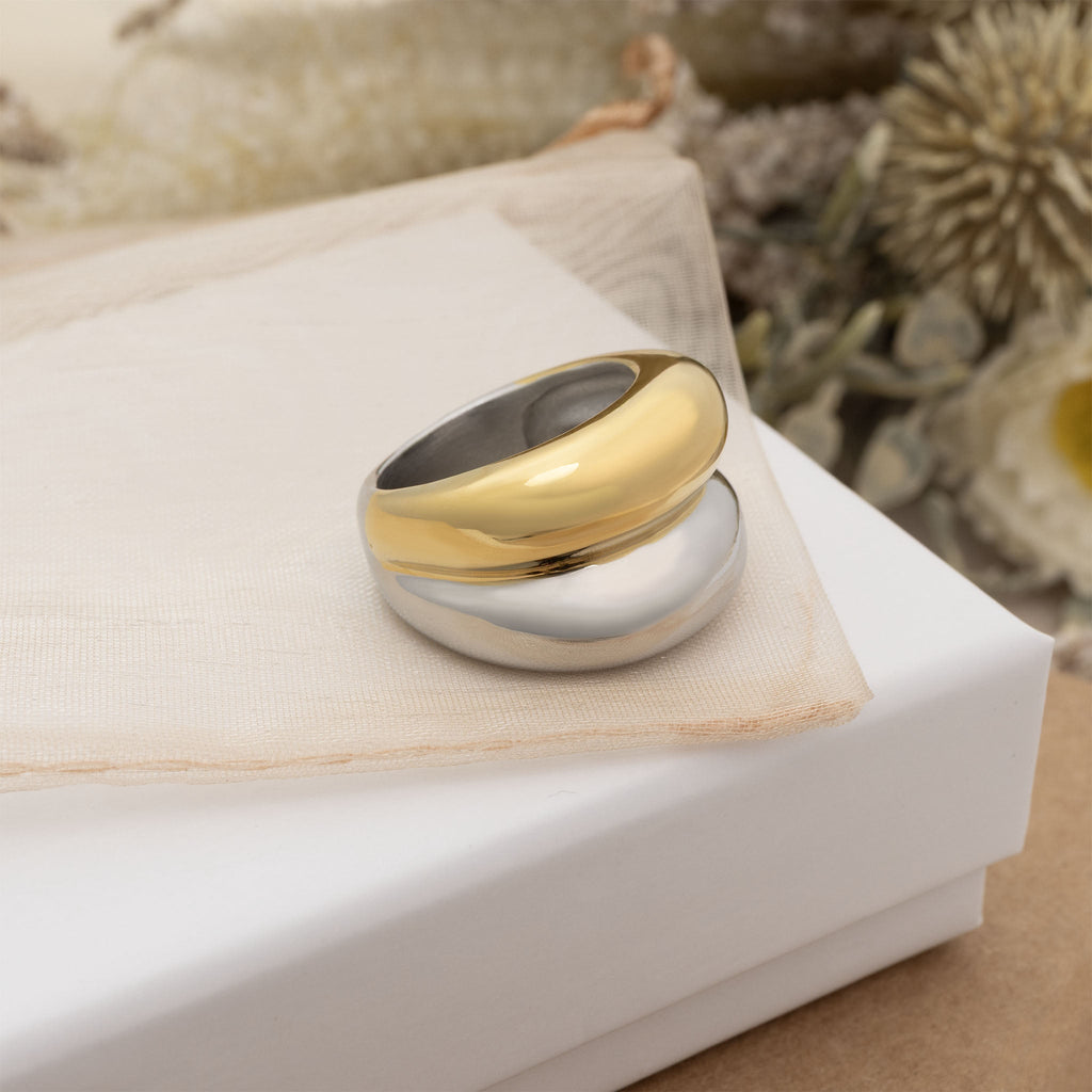 Mixed metal side by side ring styled in studio