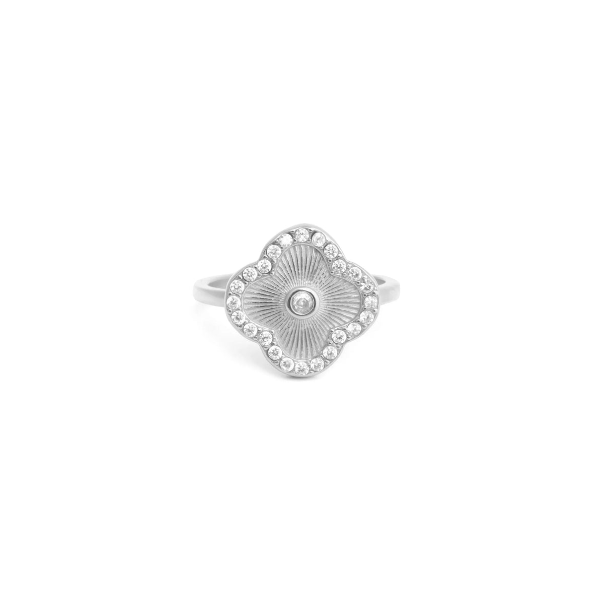 Silver floral motif stacking ring