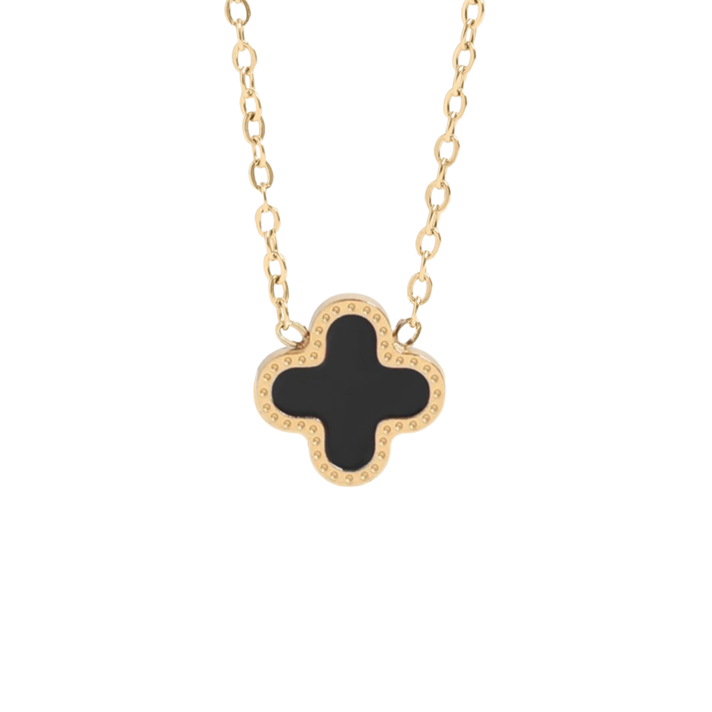 Maeve Gold Necklace with Black clover charm on white background