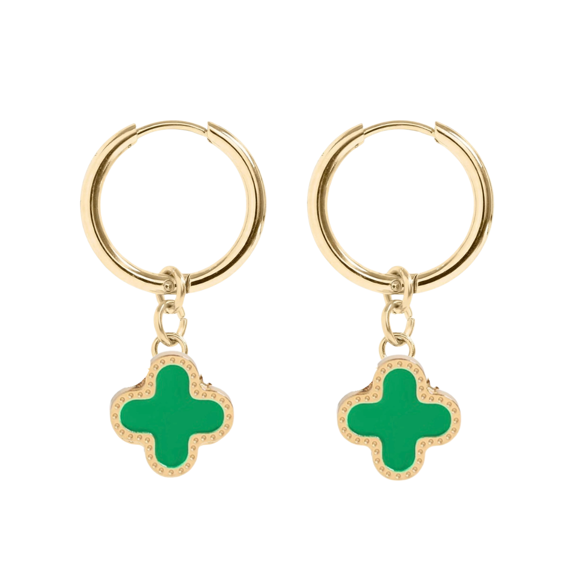 Maeve Clover Earrings with green clover charms, from Garden District Jewelry's Irish Channel Collection