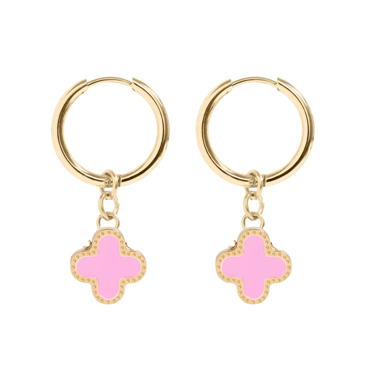 Maeve Clover Earrings with pink clover charms, from Garden District Jewelry's Irish Channel Collection