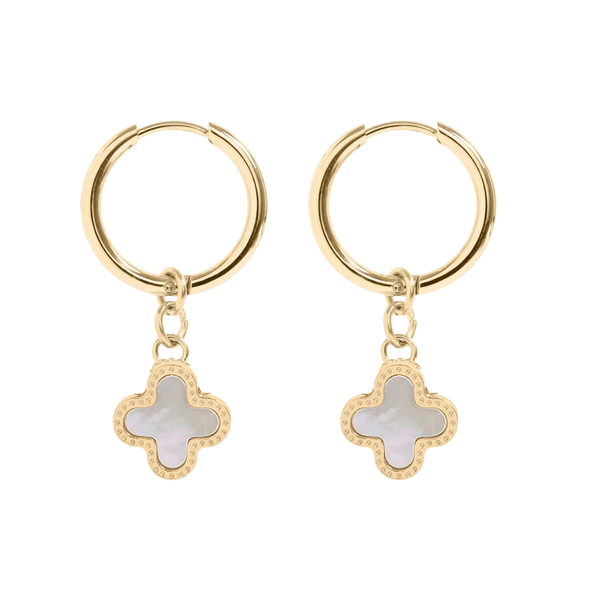 Maeve Clover Earrings with silver pearl clover charms, from Garden District Jewelry's Irish Channel Collection