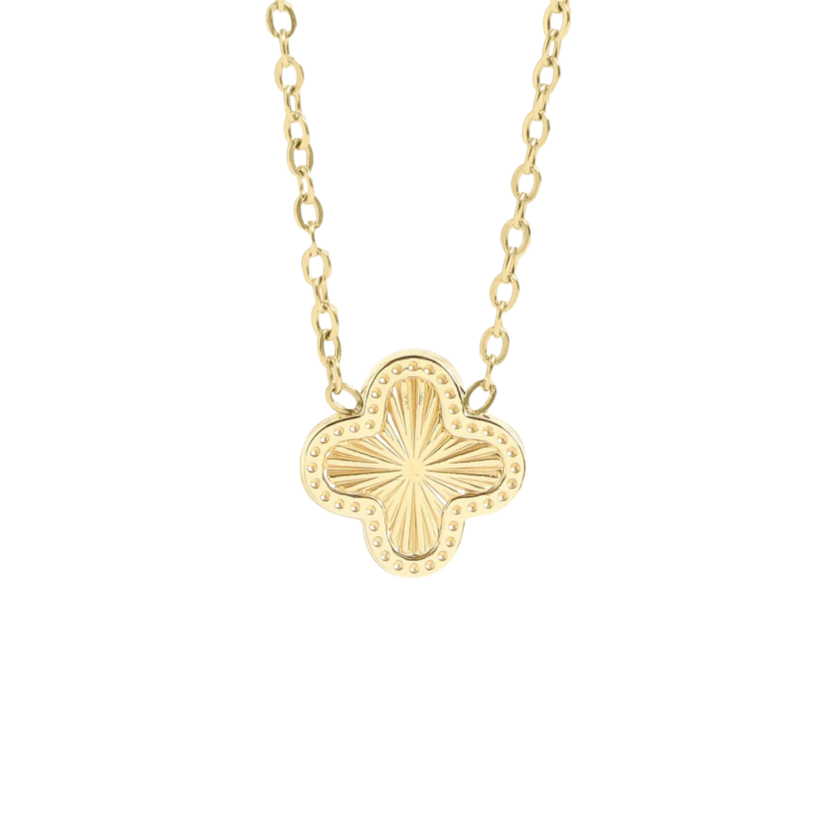 Maeve Clover Necklace in Gold on White Background