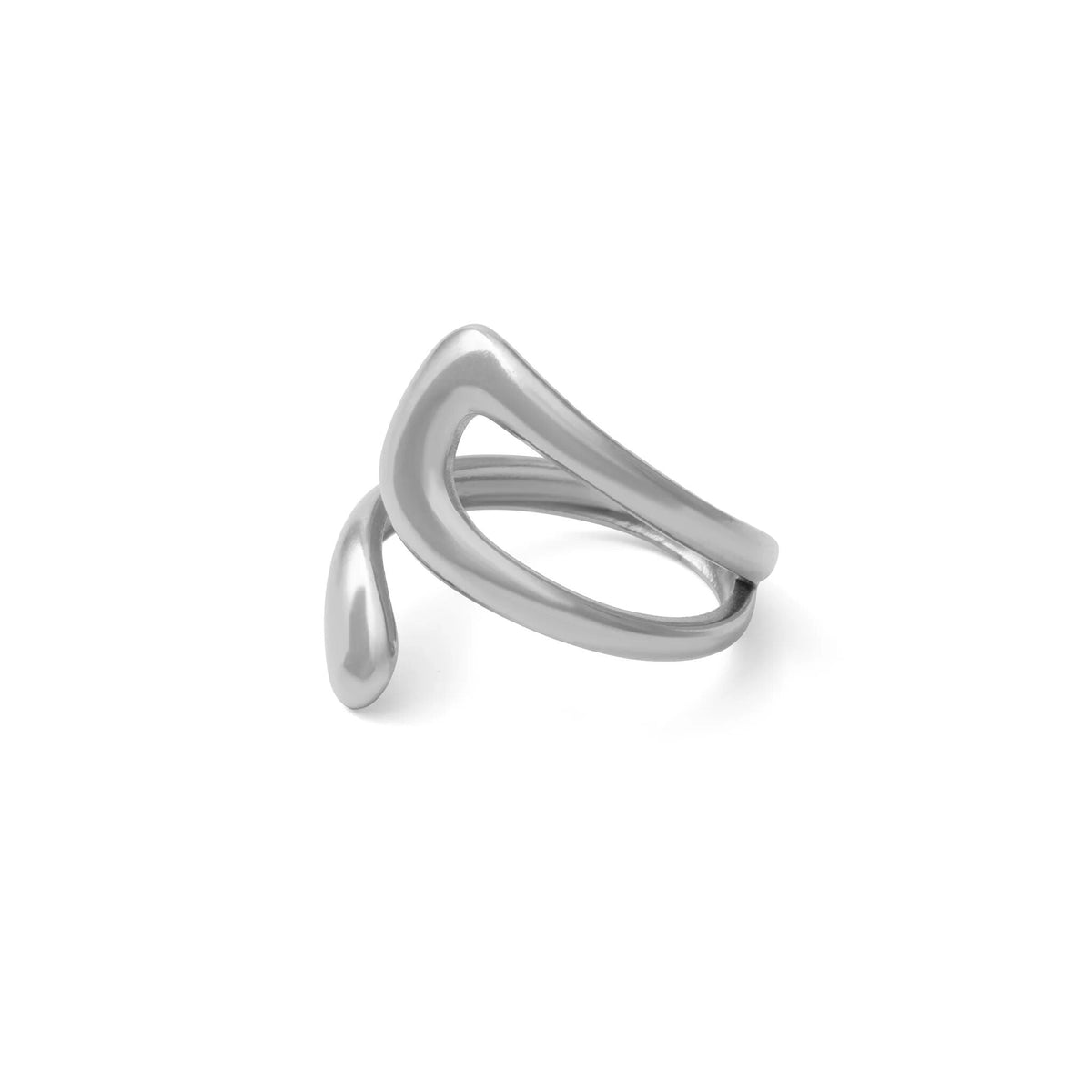 Twisted spiral ring in silver by Garden District Jewelry on a white background