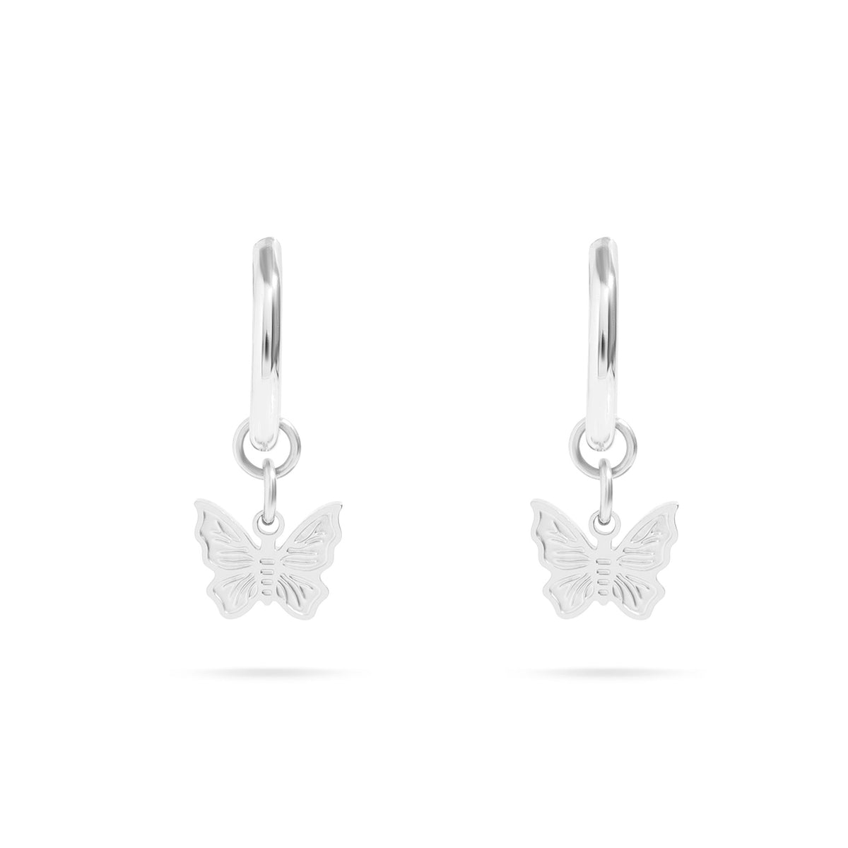 Butterfly huggie hoop earrings, silver