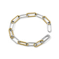 A two-tone chain link bracelet featuring silver-toned oval links and twisted gold-toned cable links, displayed on a clean white background.