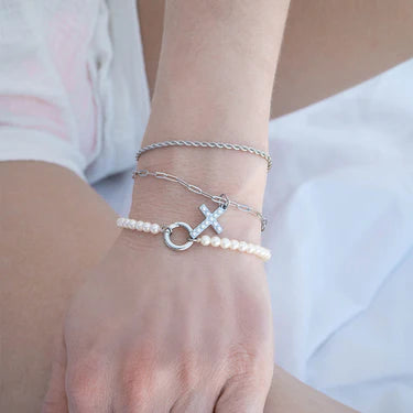 Pearl Cross Charm in Gold or Silver