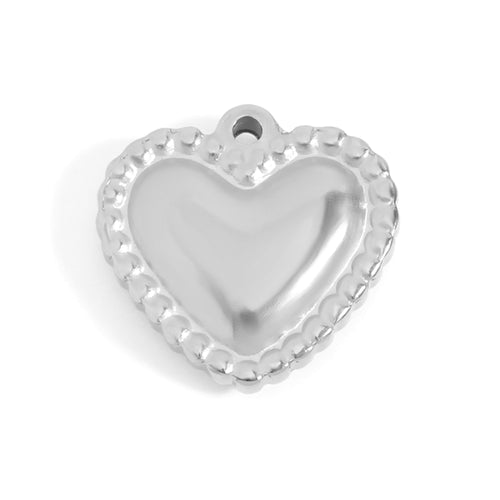 Silver Beaded Trim Heart Charm