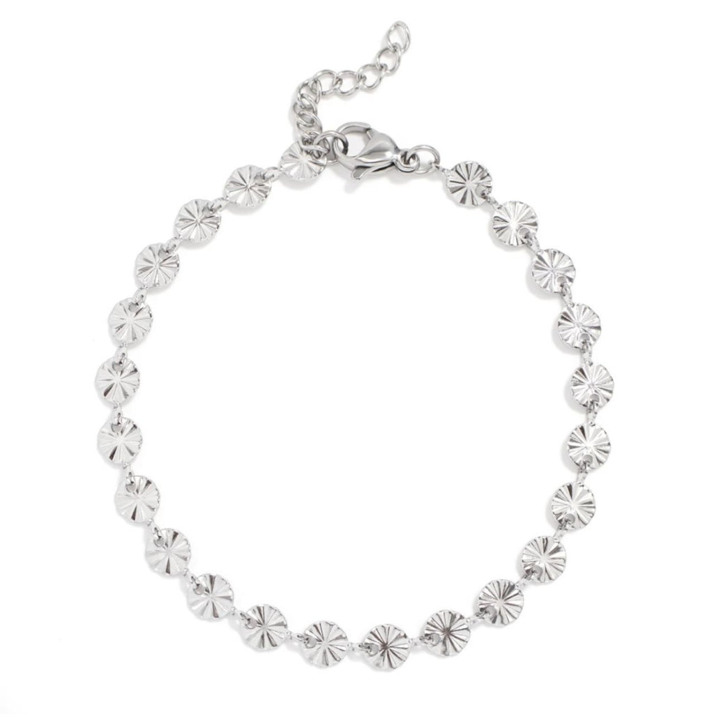 The Mayfair Bracelet, a gold disc-link chain bracelet from Garden District Jewelry, additional product photo.