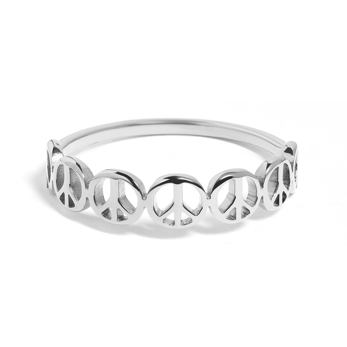 Silver peace sign stacking ring
