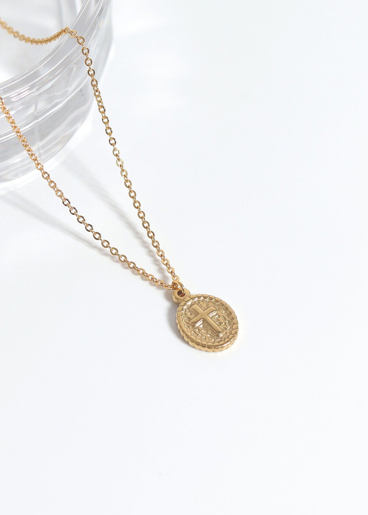 Textured Medallion Cross Charm detail