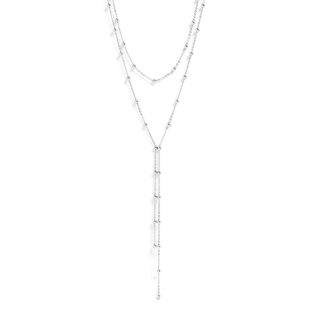 Double satellite lariat necklace in stainless