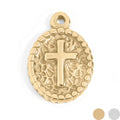 Gold Textured Medallion Cross Charm