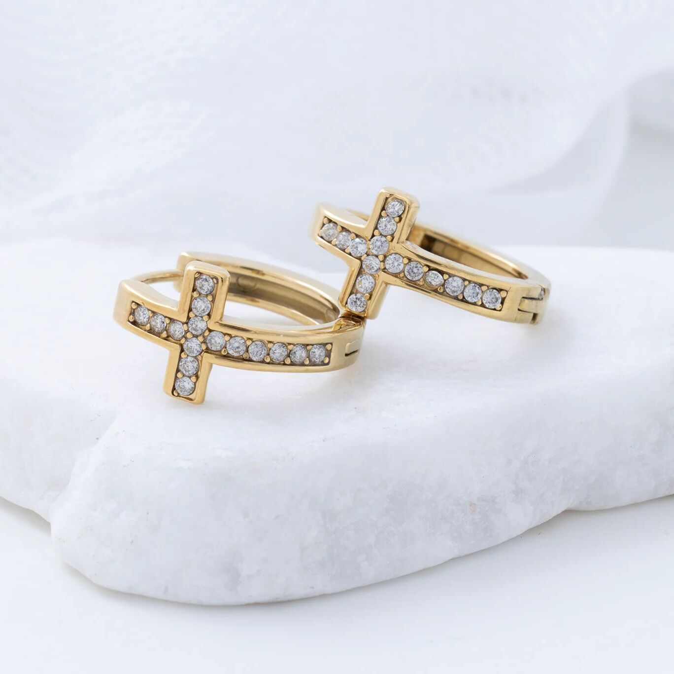 Cathedral Cross Huggie Earrings